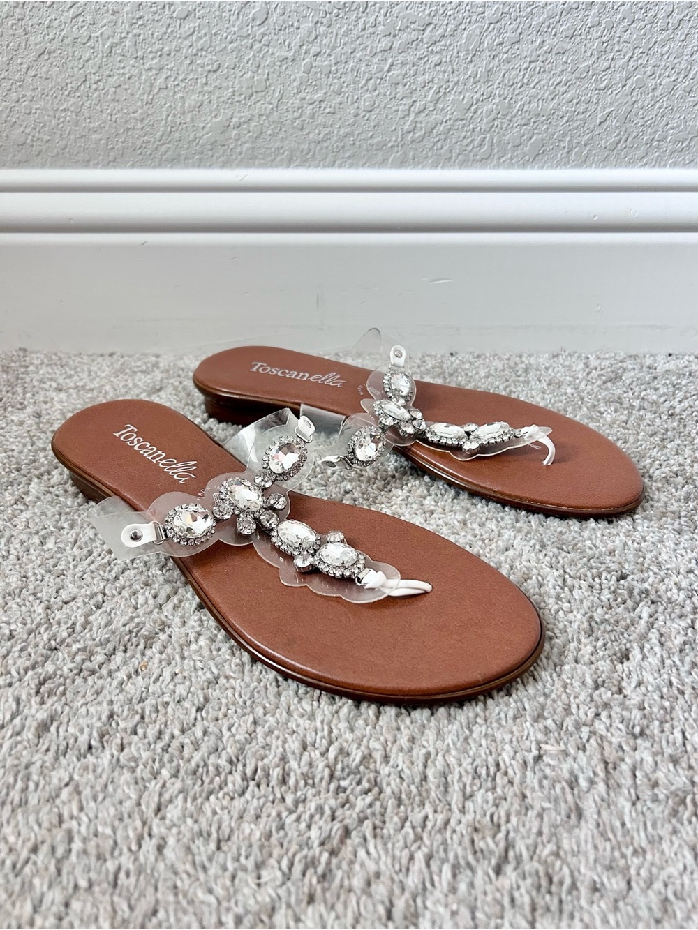 Toscanella Women Shoes Sandals Clear Flip Flops Rhinestones Sz 9 Made/Italy